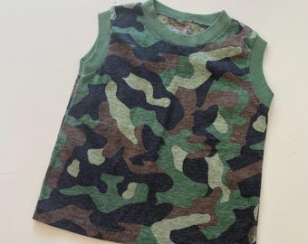 Vintage Toddler Camo TShirt Kids Muscle Ringer Tee Shirt Camouflage Tank Top Size 4T
