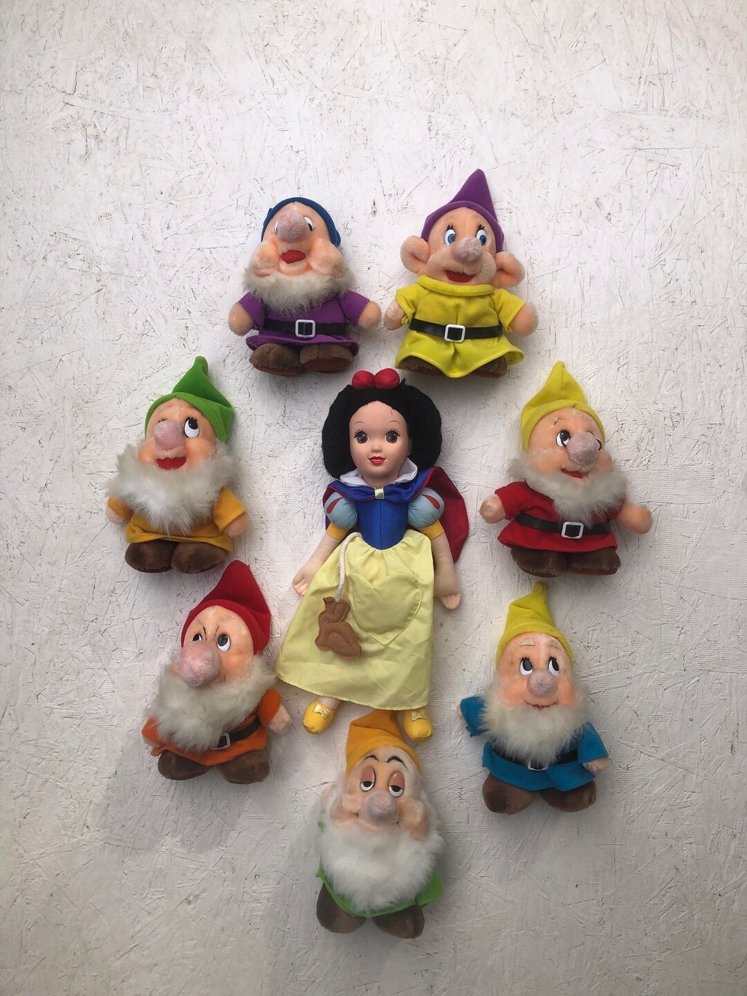 Vintage Snow White and the Seven Dwarfs Plush Set Pieces Vintage