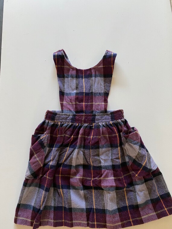 Vintage Girls Plaid Flannel Bib Dress 