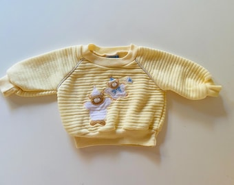 Vintage 80s Baby "Teddy Bear" Applique Yellow Sweatshirt by Cradle Charmers Boy Girl Size 3-6 Months