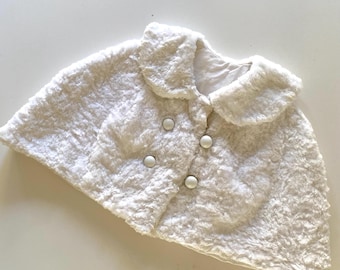Vintage 60s Toddler Faux Fur White Capelet Dressy Winter Holiday Cape Coat Size 3-4T