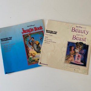 Vintage Recorder Music Books Disney Paperback Beauty and the Beast The Jungle Book Beginner Recorder Songs for Kids