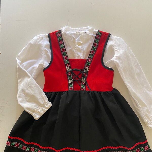 Vintage Kids Austrian Dress Lace Blouse and Corset Folk Dress Dirndl Oktoberfest Costume by Marie Rosenberg Toddler Size 3-4