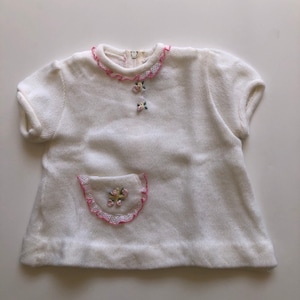 Vintage Baby Girl Knit Ruffled Sweater Top with Puff Sleeves Size 6-9 Months