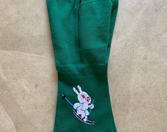 Vintage NOS 70s Toddler "Snow Bunny" Bell Bottoms Knit Emerald Green Skiing Bell Bottom Pants with Pockets Size 3T Slim