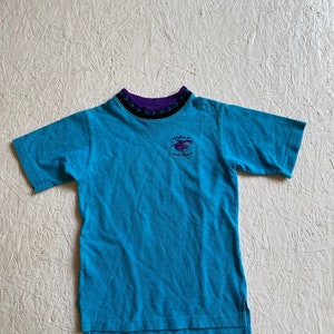 Vintage 90s Kids Maui and Sons T Shirt Cotton Pique Turquoise Purple Mock Neck Skate Surf Shirt Size Medium