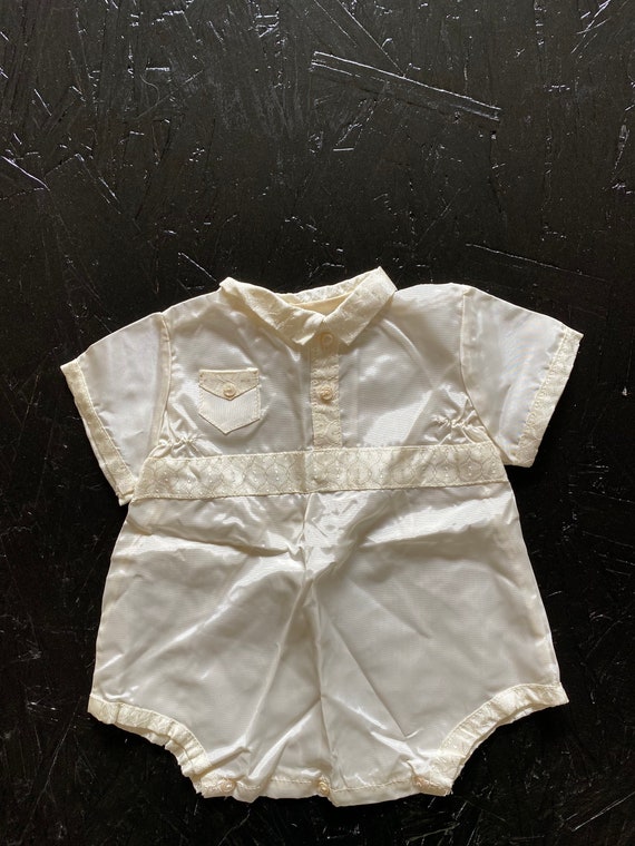 Vintage 50s Baby White Romper Taffeta Christening… - image 1