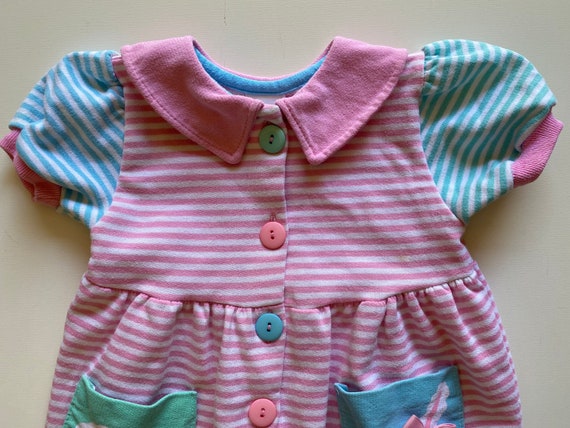 80s 90s Toddler Girl Striped "Bunny" Bubble Rompe… - image 1