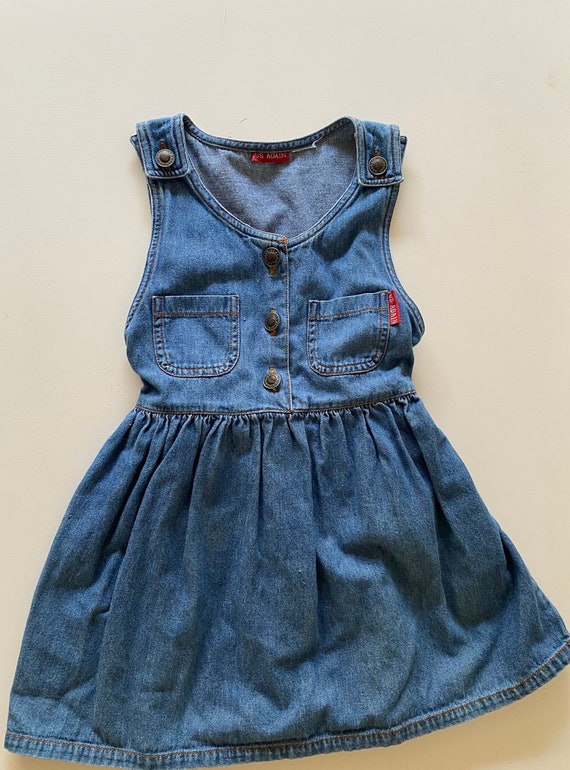 90s Kids Denim Jumper Dress Stone Washed Blue Jean