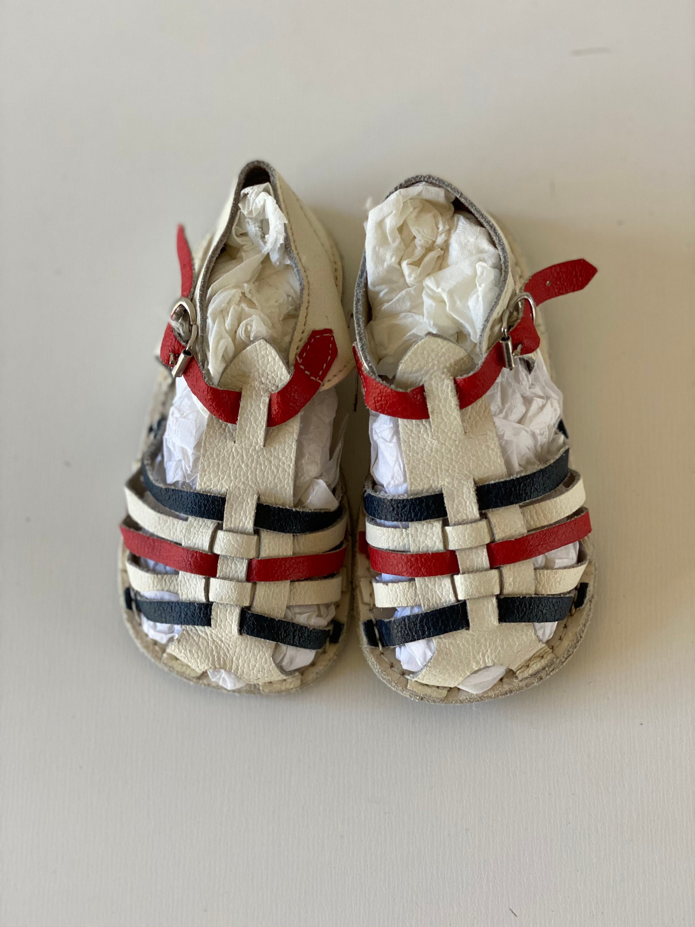 Vintage Leather Baby Sandals Unisex Red White Blue Strappy All - Etsy