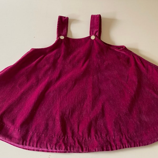 70s Toddler Magenta Velvet Tent Dress Jumper Wide Swing Dress  Size 2T-3T