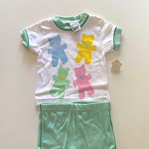 80s Kids Bear Shorts Set NWT Vintage Toddler Track Shorts & Ringer T Shirt Deadstock by Little Scrapper Size 18 Months image 1