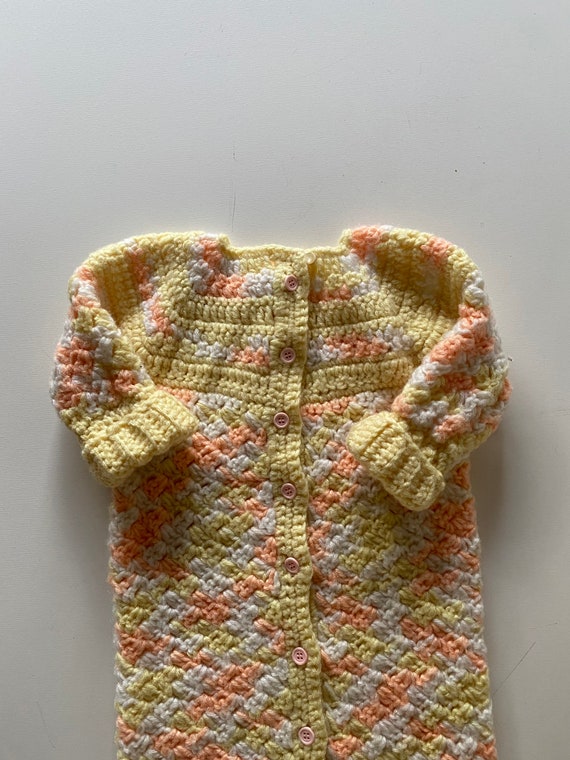 Vintage Baby Bunting Hand Knit Yellow Orange White