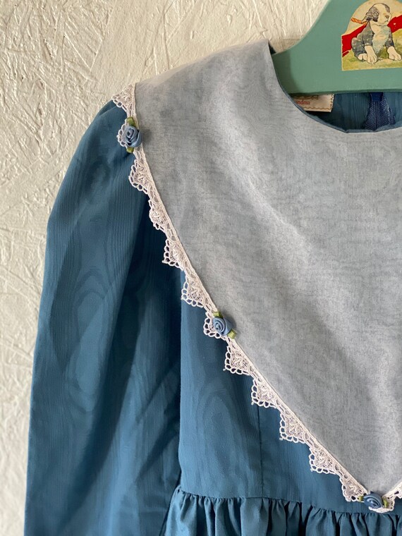 Vintage 80s Girls Gunne Sax Style Dress Dusty Blu… - image 3