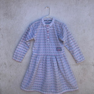Vintage 80s 90s White Floral Oshkosh Dress Drop Waist Dress Lace Peter Pan Collar Size 8-10