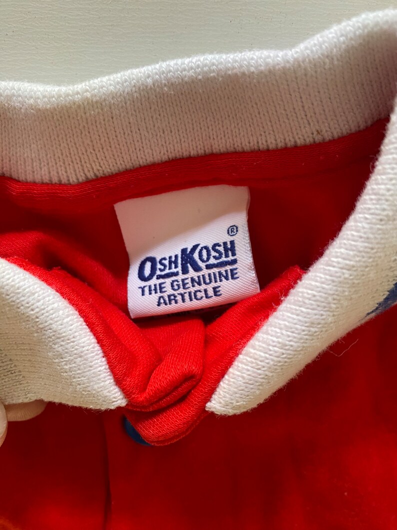 Vintage 80s 90s Baby Osh Kosh Top Red "Train" Print Polo Shirt Ringer Unisex Size 3 Months image 5