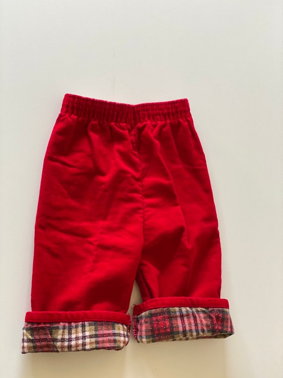 Vintage 70s 80s Baby Red Corduroy Pants Plaid Fla… - image 1