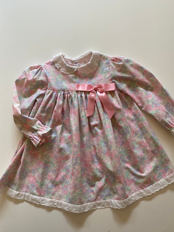 80s 90s Toddler Pastel Floral Dress // Empire Wais