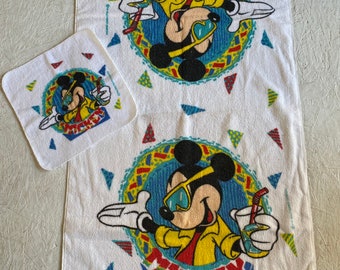 Vintage Mickey Mouse Towel Set, Summer Disney Bath Towel & Washcloth