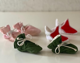 Vintage 50s Corduroy Baby Booties:  Green Pink Red White Baby Crib Shoes Size Newborn Infant Your Choice