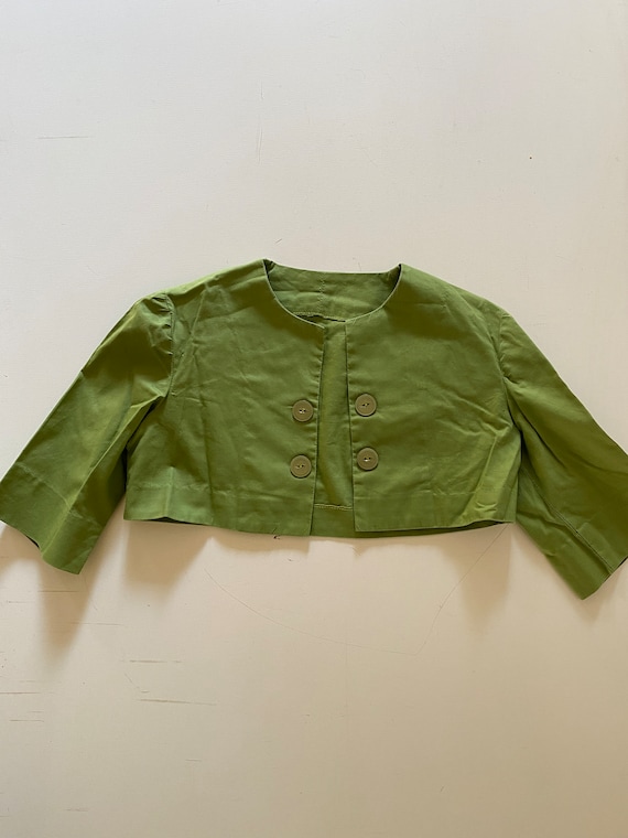 50s 60s Toddler Girls Avocado Green Bolero Jacket… - image 1