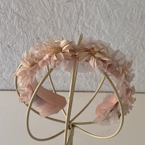 Vintage 50s Baby Headband Pink Daisy Easter Church Hairband Special Occasion Hair Accessory