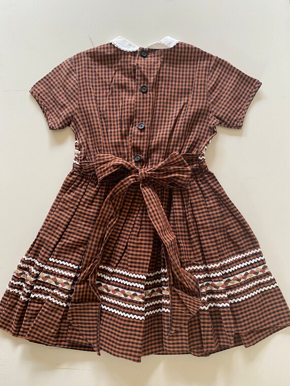 Vintage 50s Kids Checked & Woven School Girl Dres… - image 4