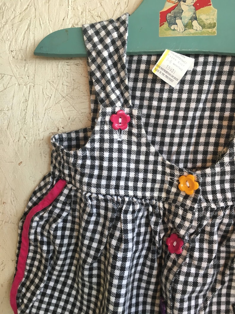 Vintage 80s Baby Clothes Bubble Romper Checked Overalls with Jacket Size 3-6 Months