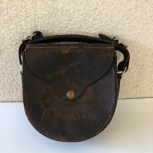 Vintage RARE 50s Leather Holder 1950&#39;s Boy Scout Rustic Leather Tote Bag