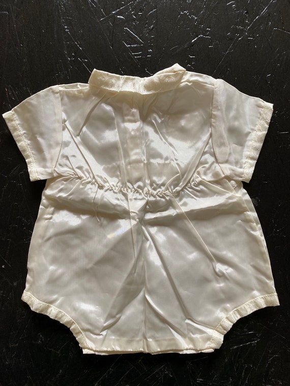 Vintage 50s Baby White Romper Taffeta Christening… - image 5