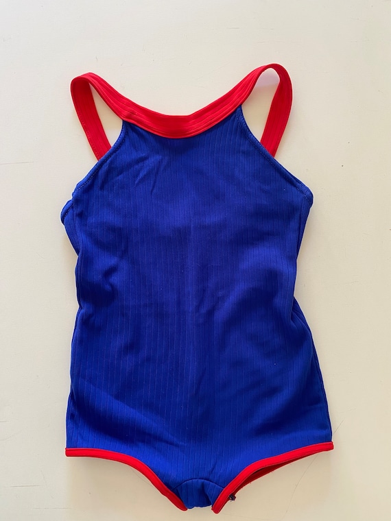 60s 70s Girls Swimsuit Vintage One Piece Boy Shorts B… - Gem