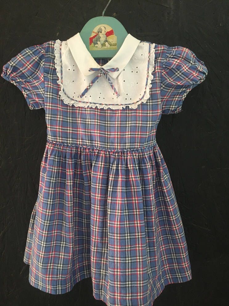 Vintage 50s Baby Girl Dress Checked Dress Eyelet Button | Etsy