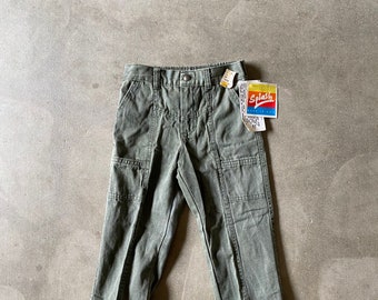 Vintage NWT Kids Army Green Pants Cargo Style Boys Pre-Faded Deadstock Pants by California Splash Size 4