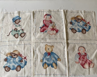 Vintage Doll Stuffed Animal Quilting Square 9" Farmhouse Cotton Fabric Small Decorative Pillow Top Kids Sewing Project