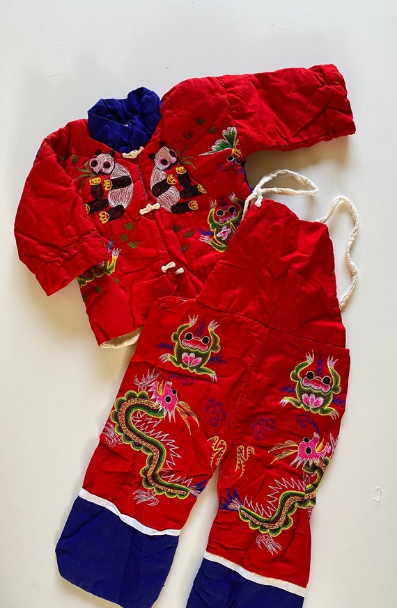 Vintage Toddler Embroidered Overalls + Puffy Jack… - image 1