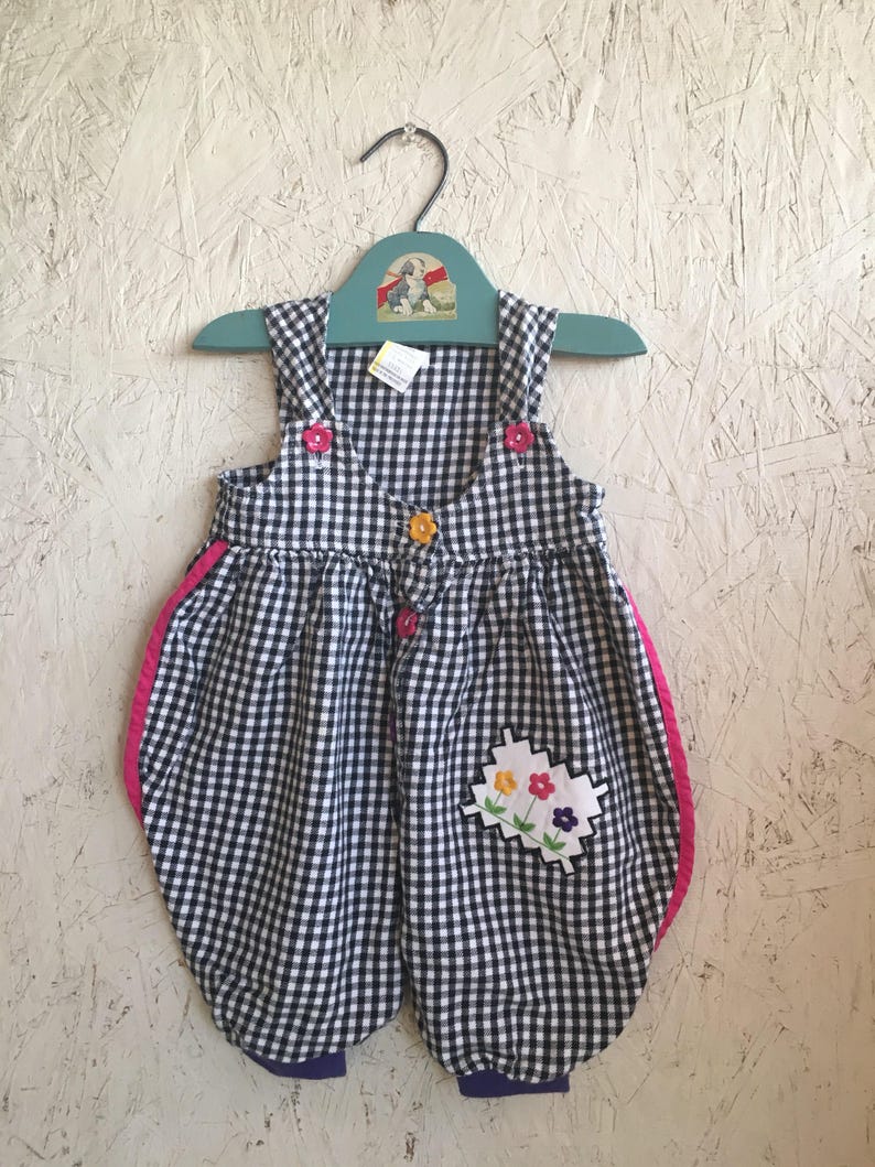 Vintage 80s Baby Clothes Bubble Romper Checked Overalls with Jacket Size 3-6 Months