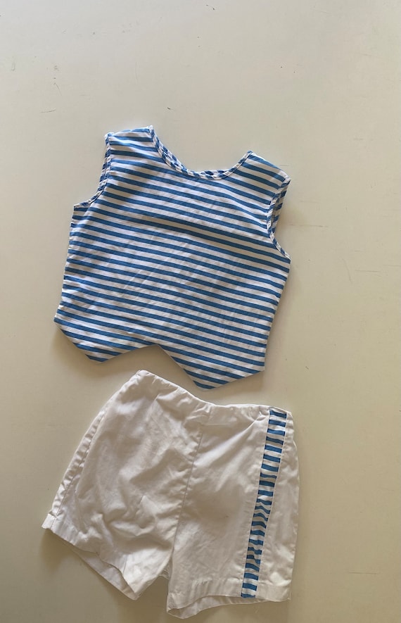 60s Toddler Shorts Outfit Cotton Blue White Nautic