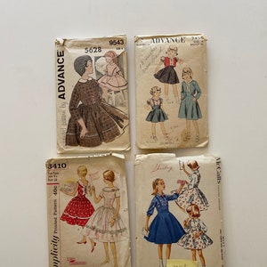 4 Vtg Girls Sewing Patterns 1950s & 1960s Dresses // Suspender Skirt + Jacket // High Waisted Dress // Childs Lot of 4 Dress Patterns Size 8