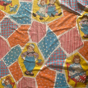 Vintage Raggedy Ann and Andy Twin Fitted Sheet Fabric Material Extra Strength Muslin by Pacific