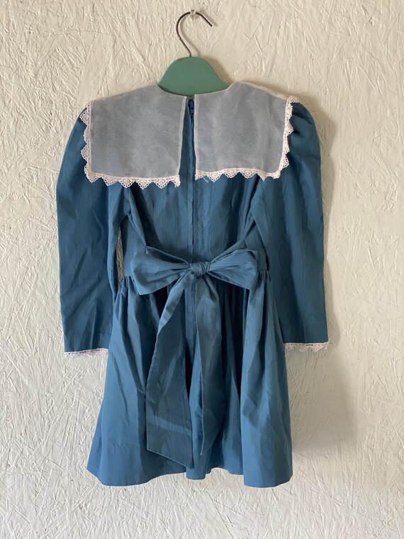 Vintage 80s Girls Gunne Sax Style Dress Dusty Blu… - image 4