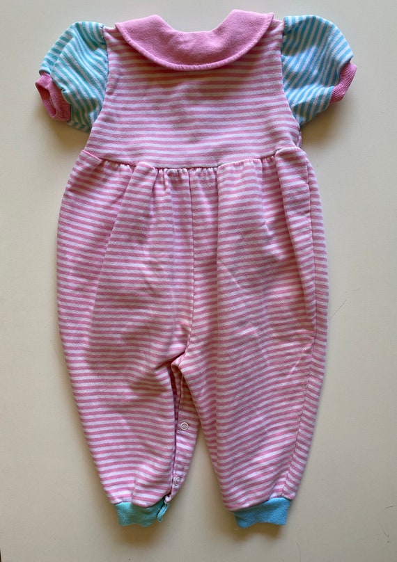 80s 90s Toddler Girl Striped "Bunny" Bubble Rompe… - image 6