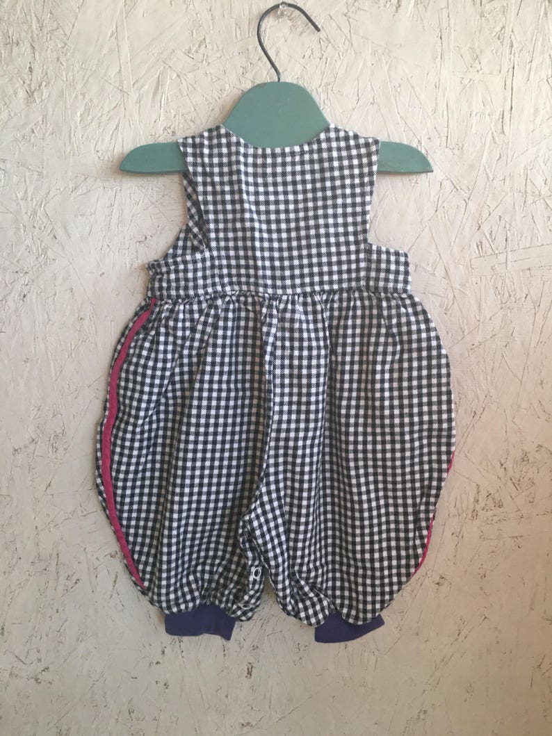 Vintage 80s Baby Clothes Bubble Romper Checked Overalls with Jacket Size 3-6 Months