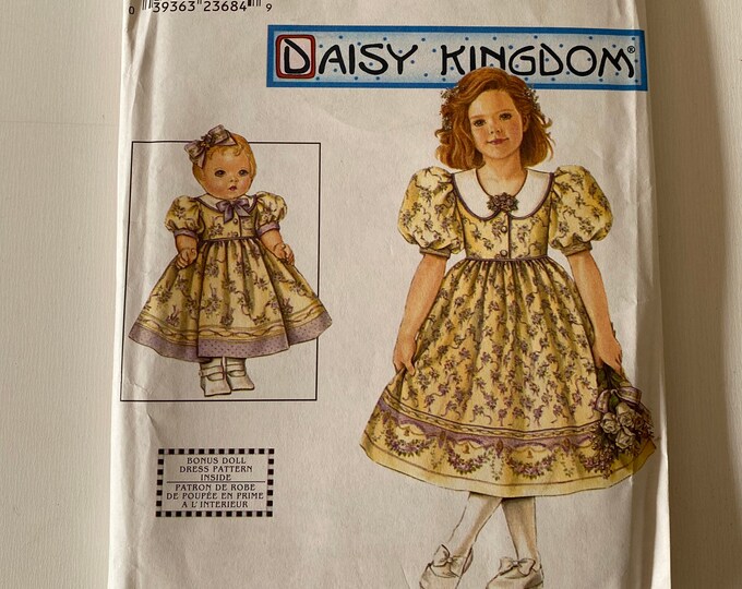 90s UNCUT Daisy Kingdom Girls Dress + Matching Doll Dress Sewing ...