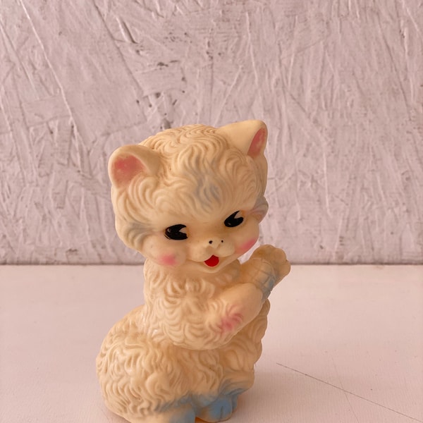 Vintage 50s 60s Kitten Cat Squeak Toy Baby Squeaky Toy Mid Century Nursery Decor by Rubber Toys Made in Italy 4 1/2"