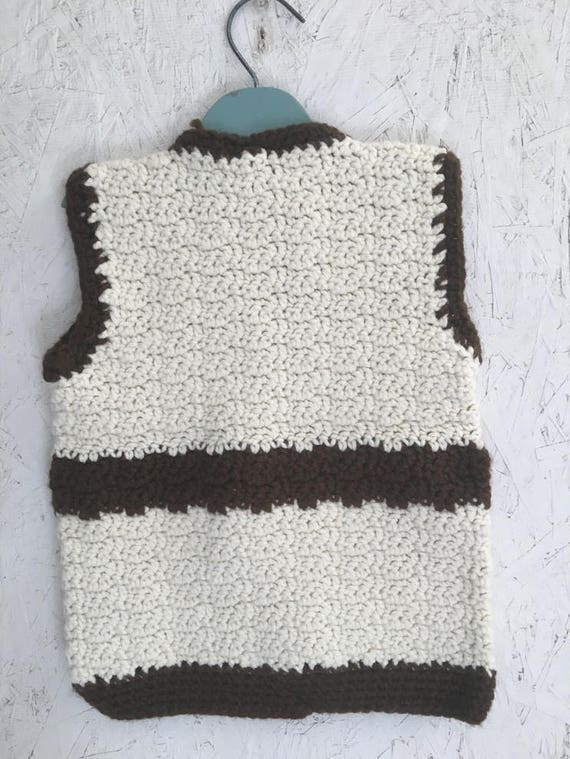 Kids Vest Vintage Hand Knit Sweater Vest Tan and … - image 3