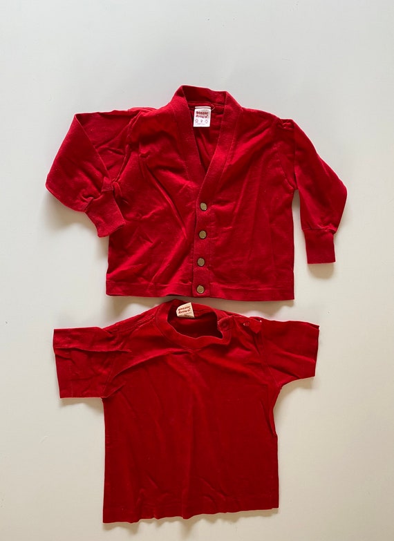 60s 70s Baby T Shirt + Cardigan Set 2 Piece Solid 