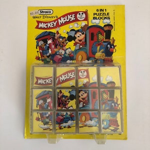 SALE Vintage DEADSTOCK Disney Mickey Mouse Puzzle Blocks NIP Rearrange for 6 Different Puzzles Walt Disney Productions