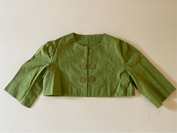 50s 60s Toddler Girls Avocado Green Bolero Jacket… - image 5