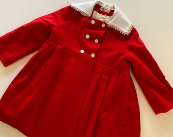 Vintage 60s Toddler Red Christmas Dressy Formal Coat with Double Collar by Daisy of California Size 3-4T