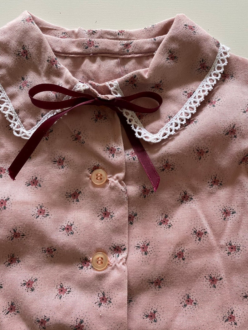 Vintage Toddler Mauve Floral Blouse Country Prairie Button Up Shirt Long Puff Sleeve Top with Lace Size 2T-3T